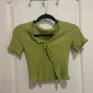 Green knit button top